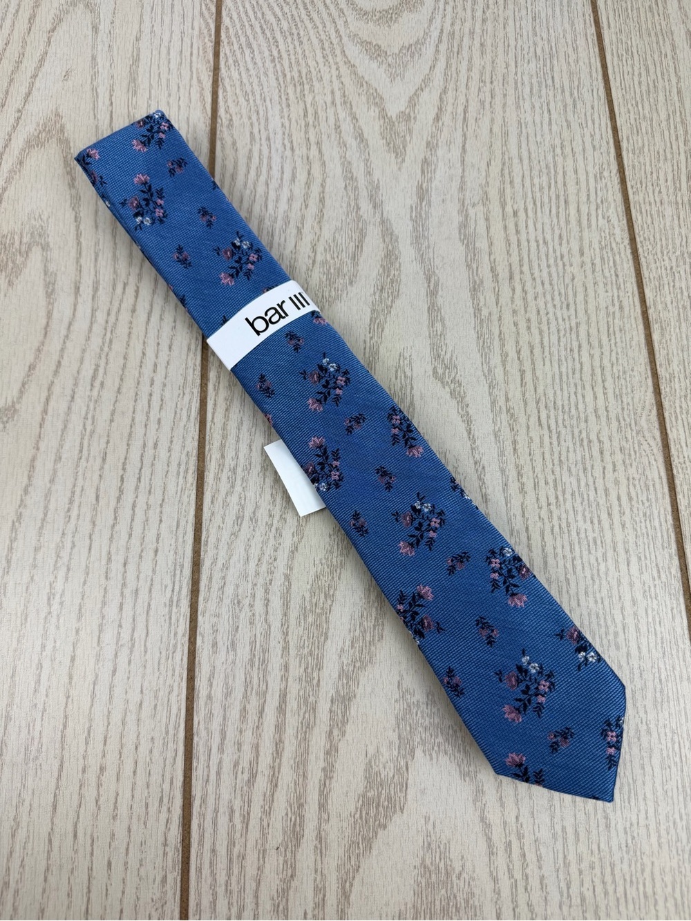 506 Bar III Men's Tie Birchin Floral 650 Pink Blue $55 Polyester Skinny Slim